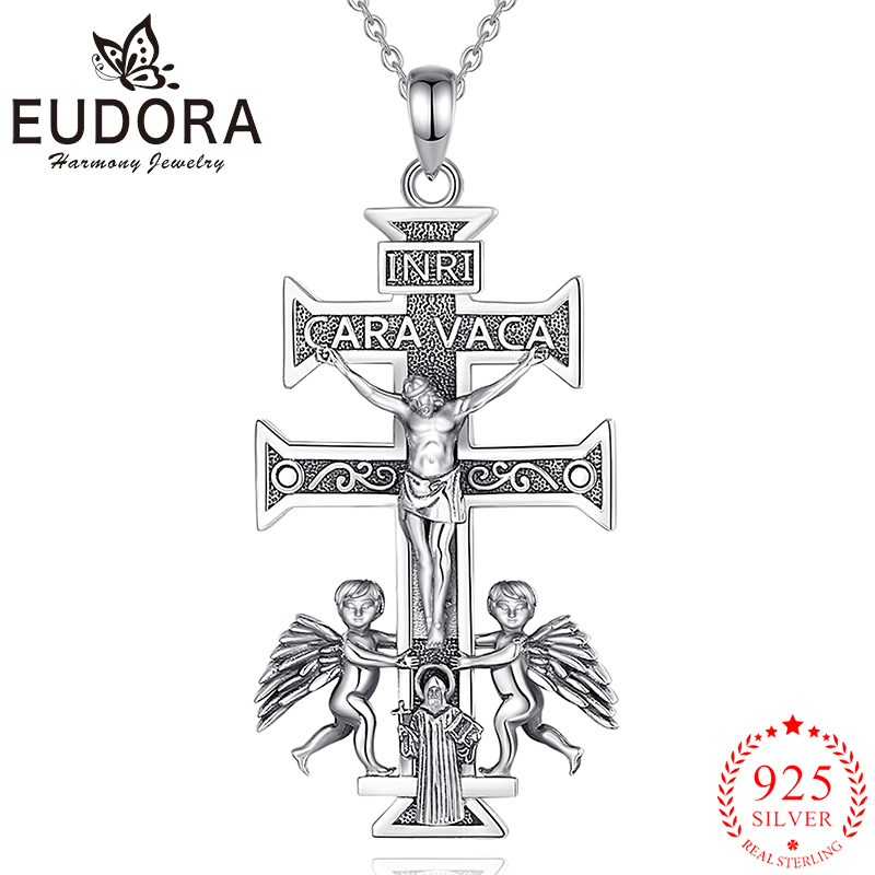925 Sterling Silver Chain Necklace Men - Eudora-Collier croix Caravaca en argent regardé