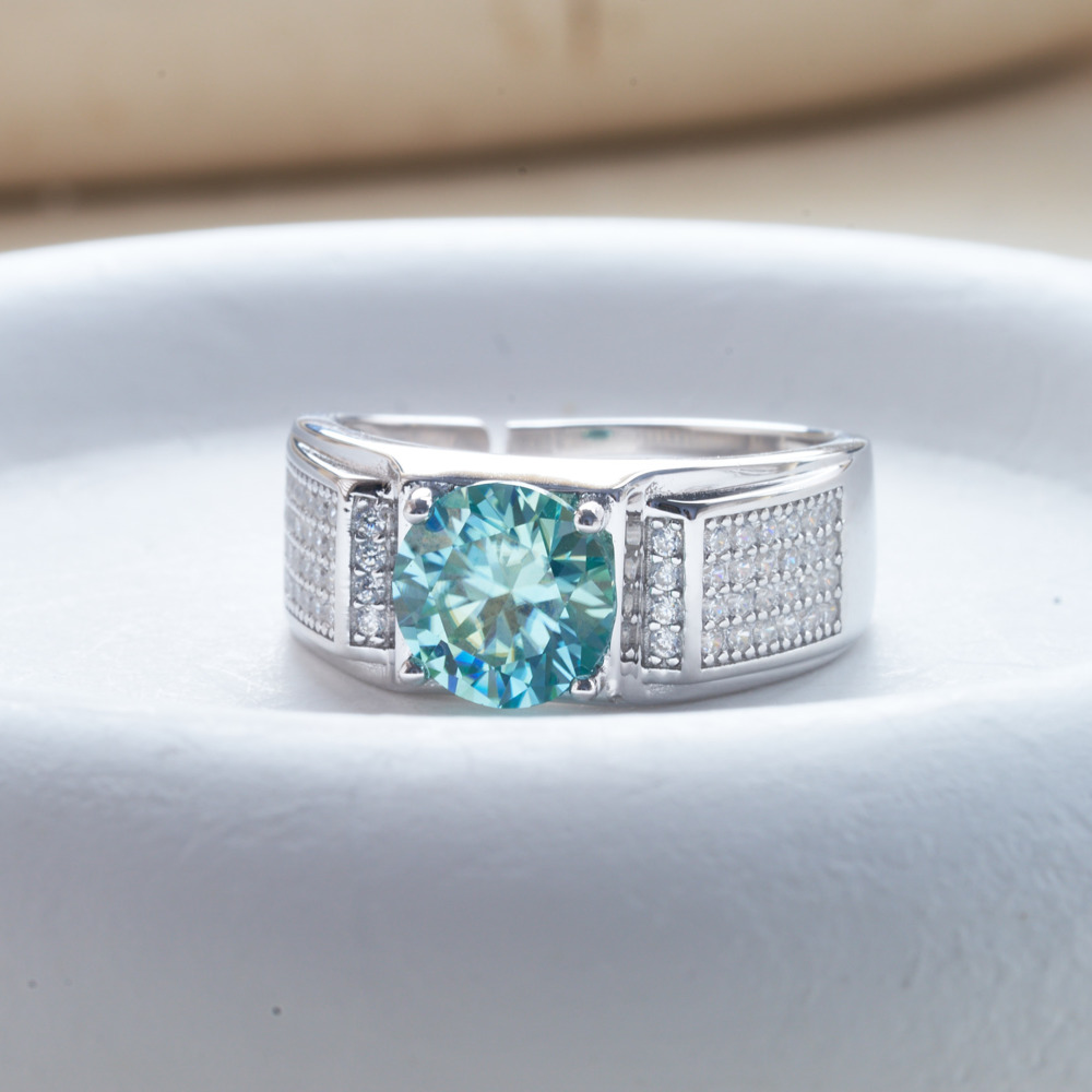 Moissanite Engagement Ring 1 Carat - Bague Moissanite de Couleur Bleue Naturelle