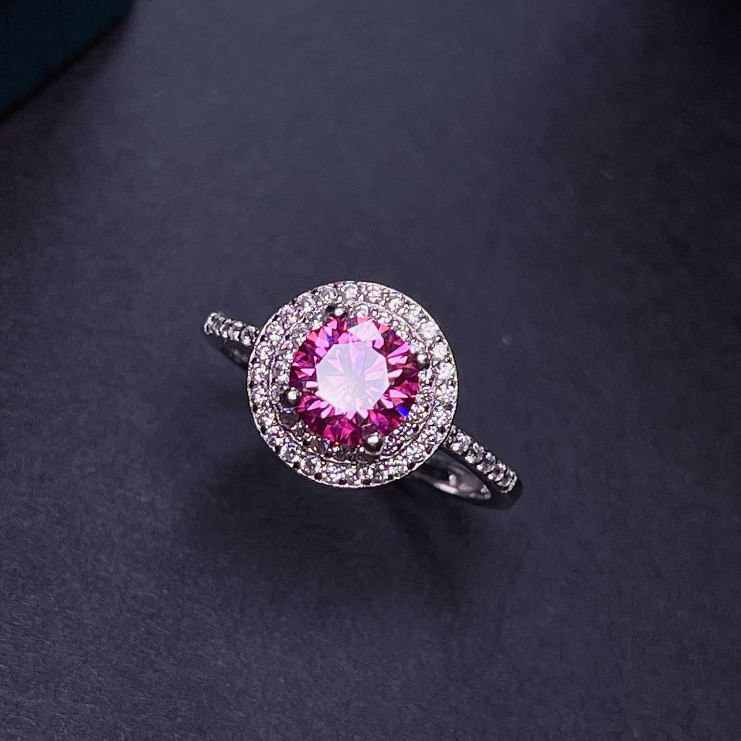 Moissanite Engagement Ring 1 Carat - Bague Moissanite rose craquelée pour femmes,